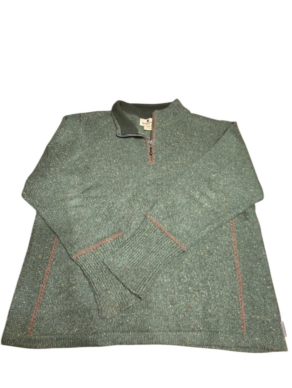 Woolrich Vintage Tweed Quarter Zip Sweater Fleece Lined Green XL Cabincore - Picture 3 of 11
